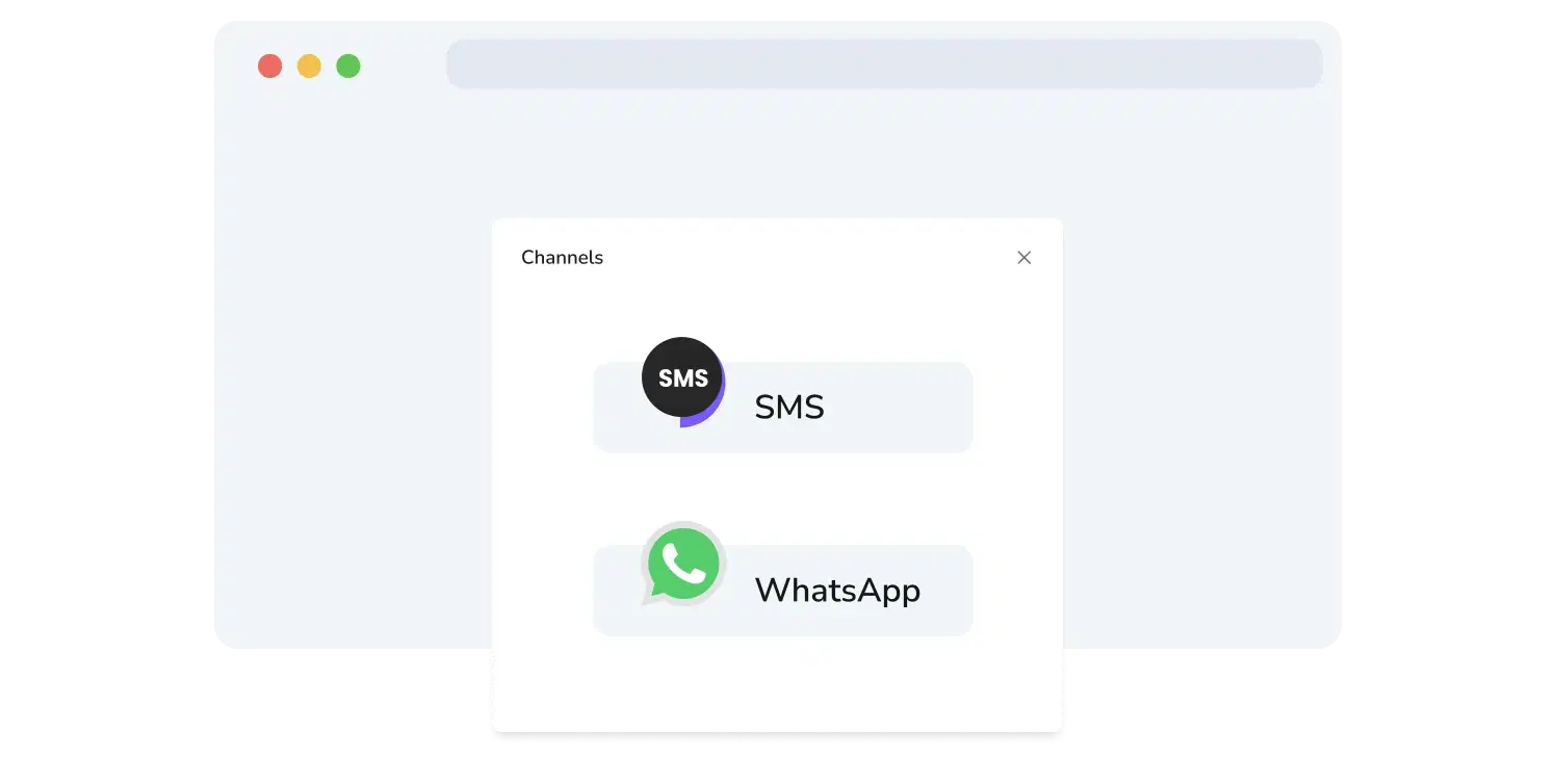 Screenshot of TopMessage's WhatsApp and SMS channels selection page