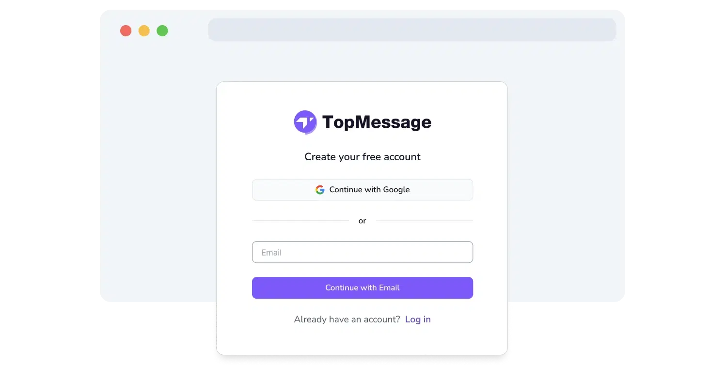 Screenshot of the TopMessage's signup page