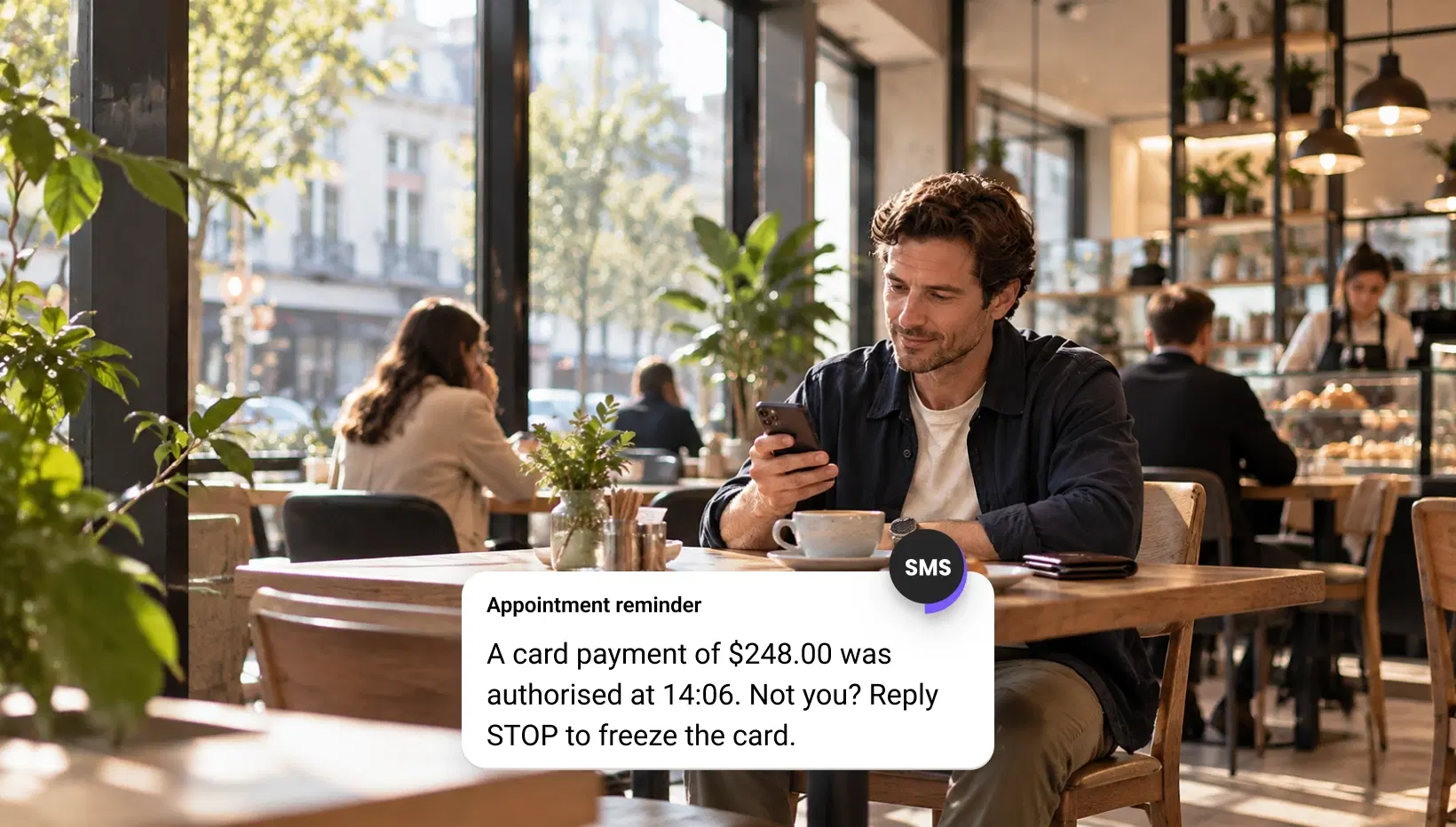 Customer entering an SMS one-time code to verify a new account