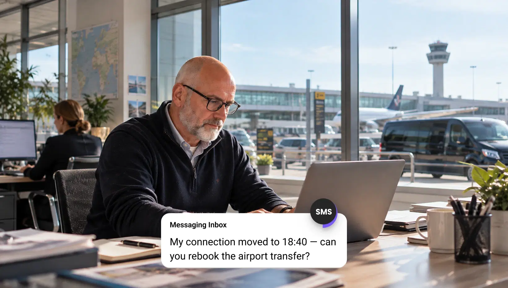 Courier delivering a parcel after an SMS delivery update