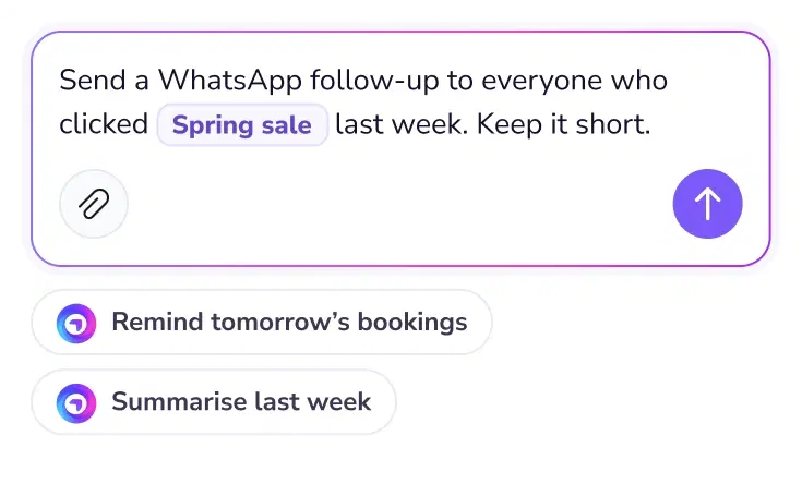 Prompt box asking TopAgent for a WhatsApp follow-up
