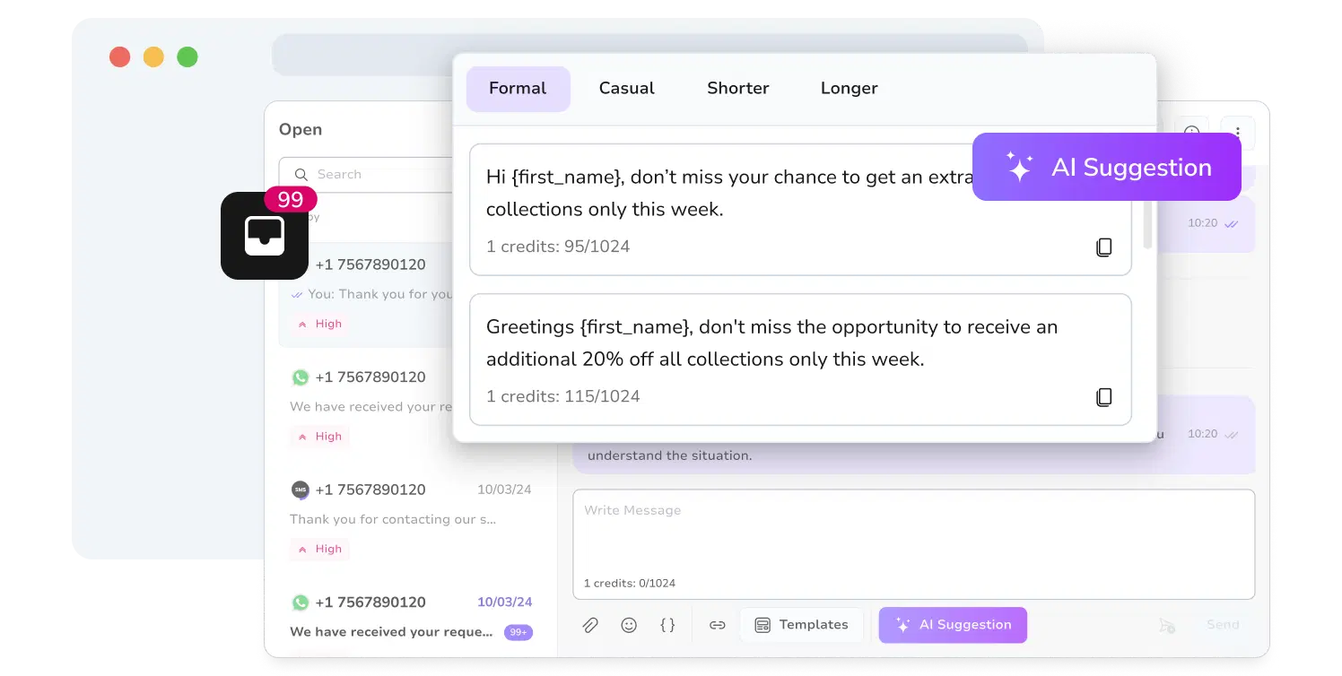 Screenshot of the TopMessage's AI assistant tool