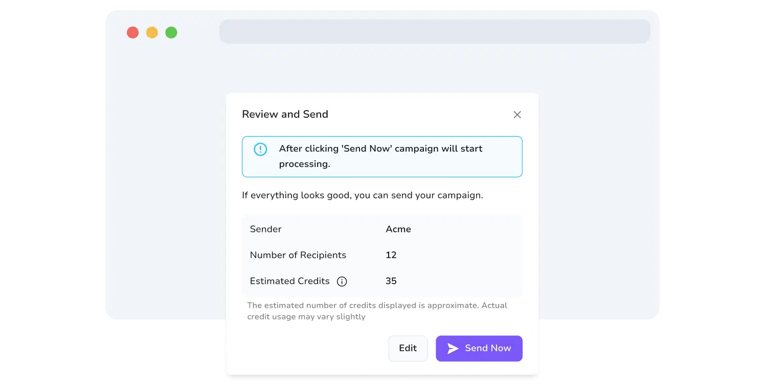 Screenshot of TopMessage's campaign review page