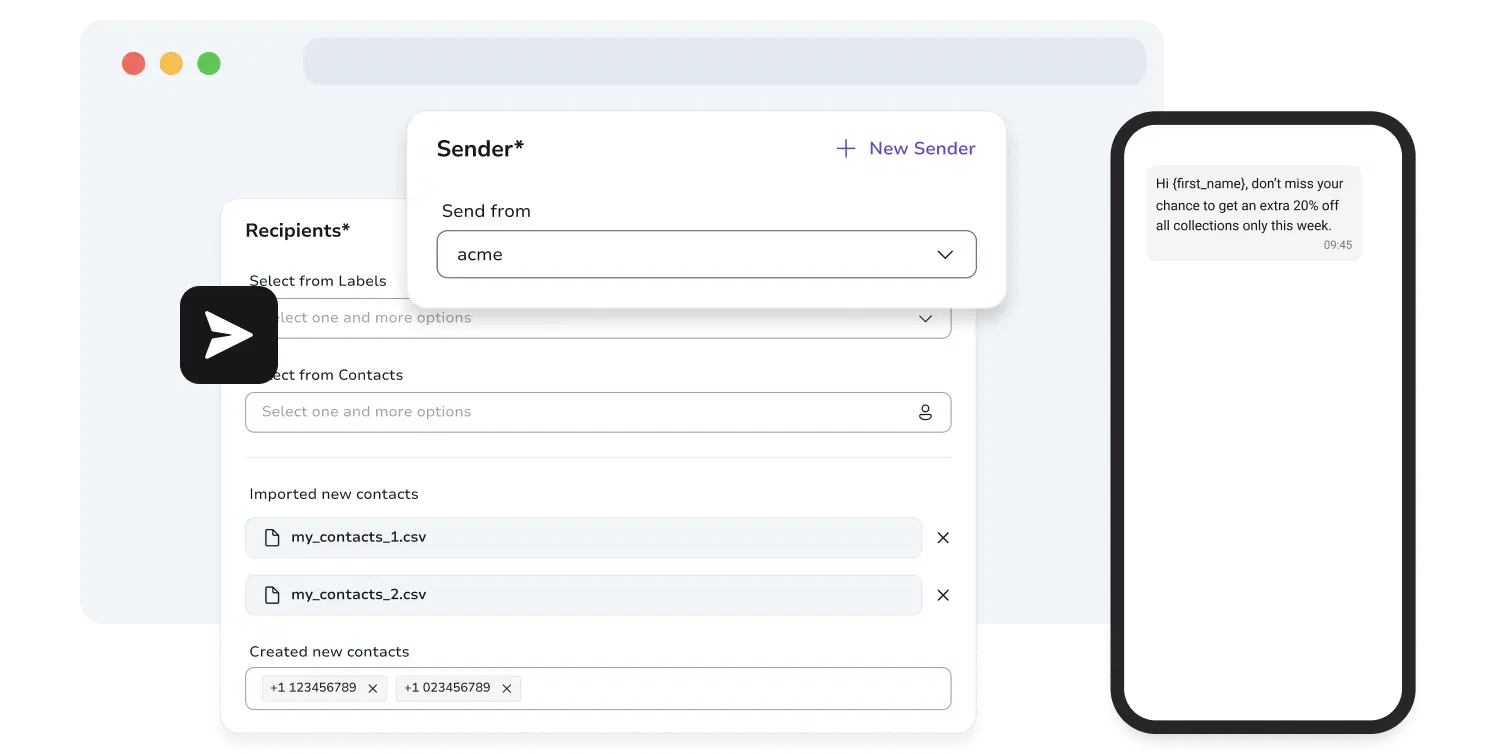 Screenshot of TopMessage's SMS campaign creation page.
