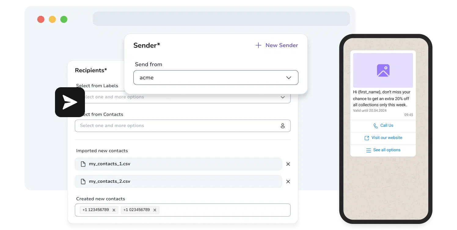 Screenshot of TopMessage's WhatsApp campaign creation page
