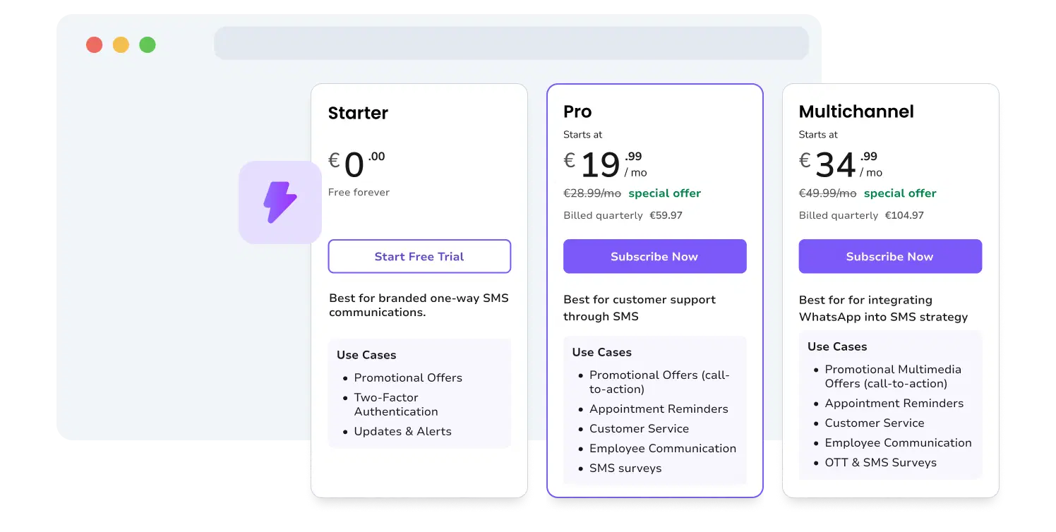 Screenshot of TopMessage's pricing plans page