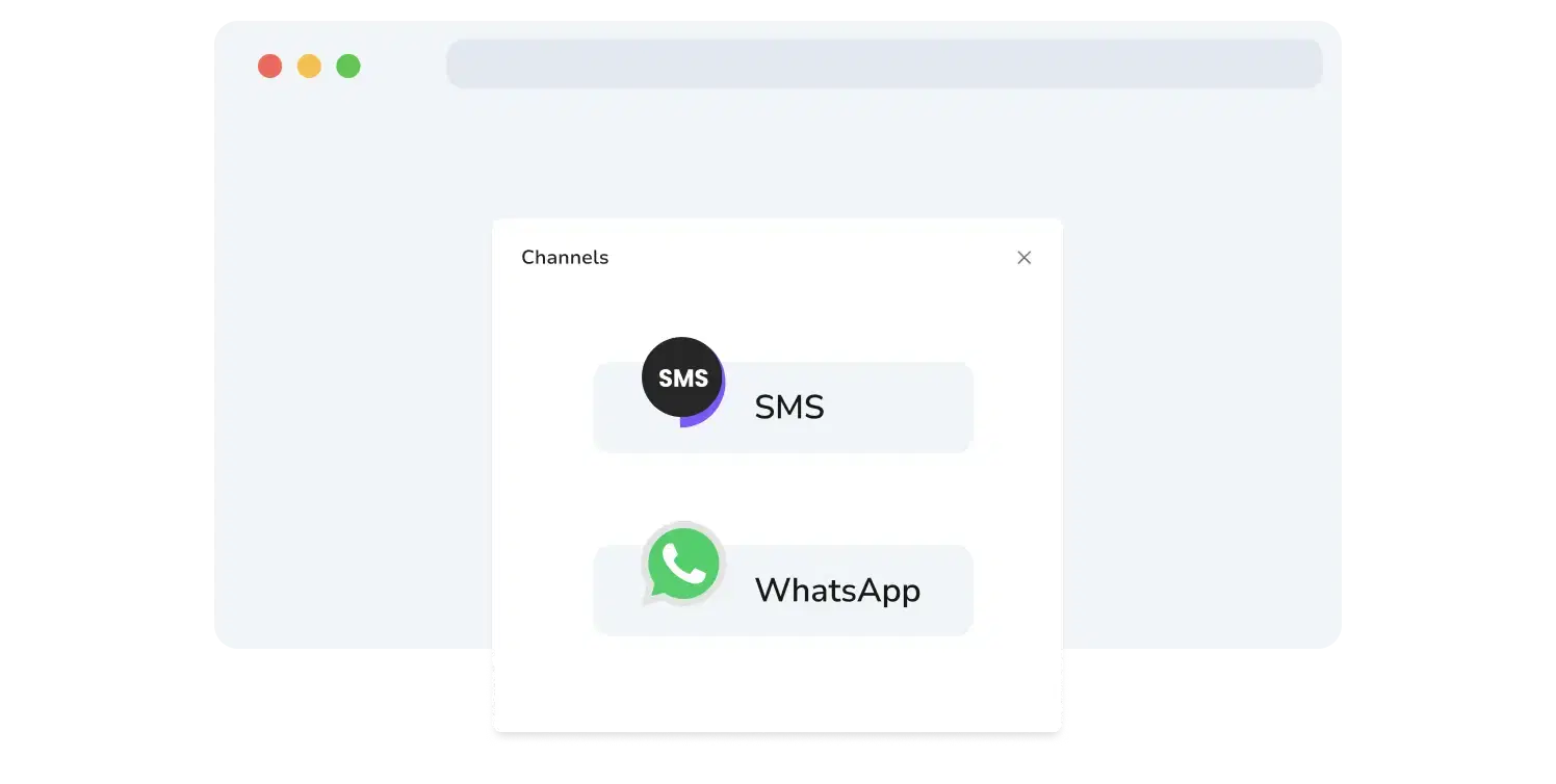 Screenshot of TopMessage's WhatsApp and SMS channels selection page