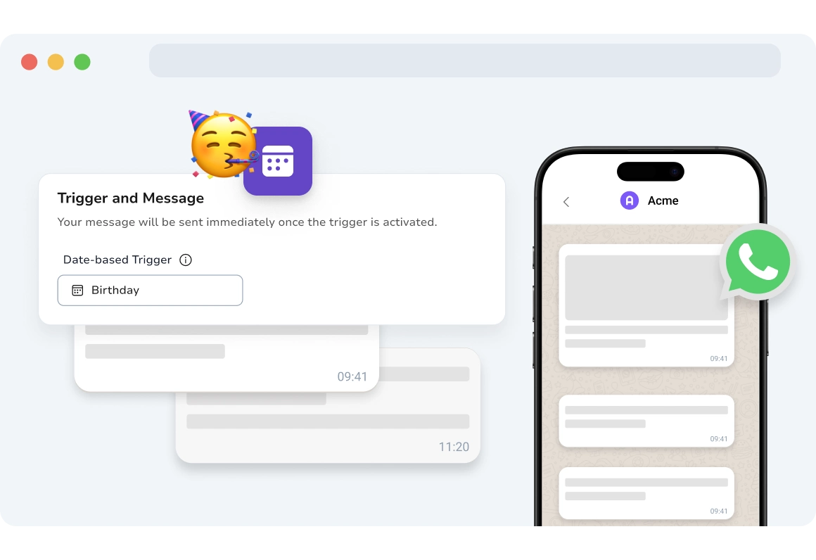 Screenshot of TopMessage WhatsApp date-based campaigns page