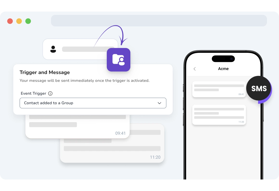 Screenshot of TopMessage SMS event-based campaigns page