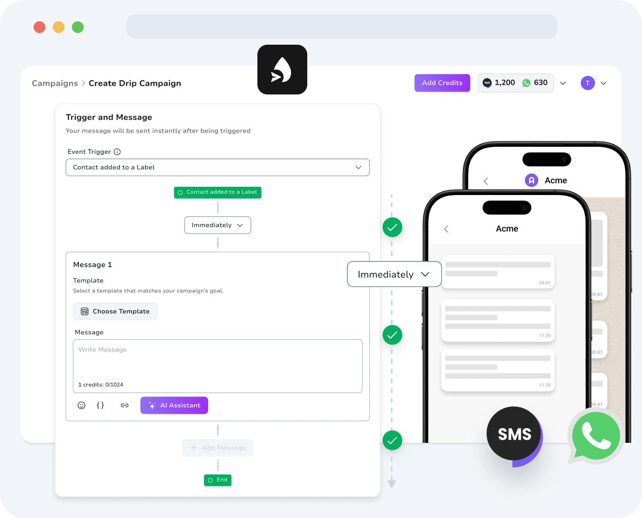 Screenshot of TopMessage drip campaigns interface