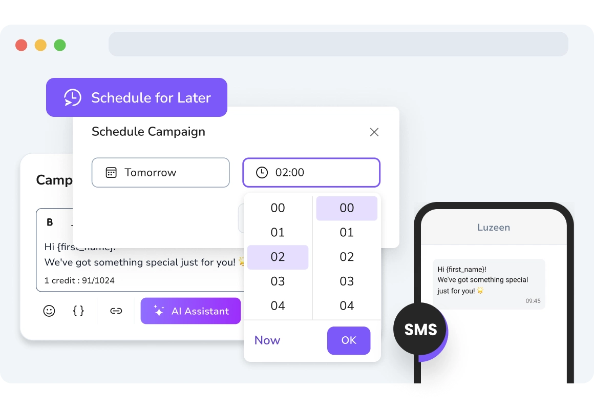 Screenshot of TopMessage SMS and WhatsApp Scheduled Messages.