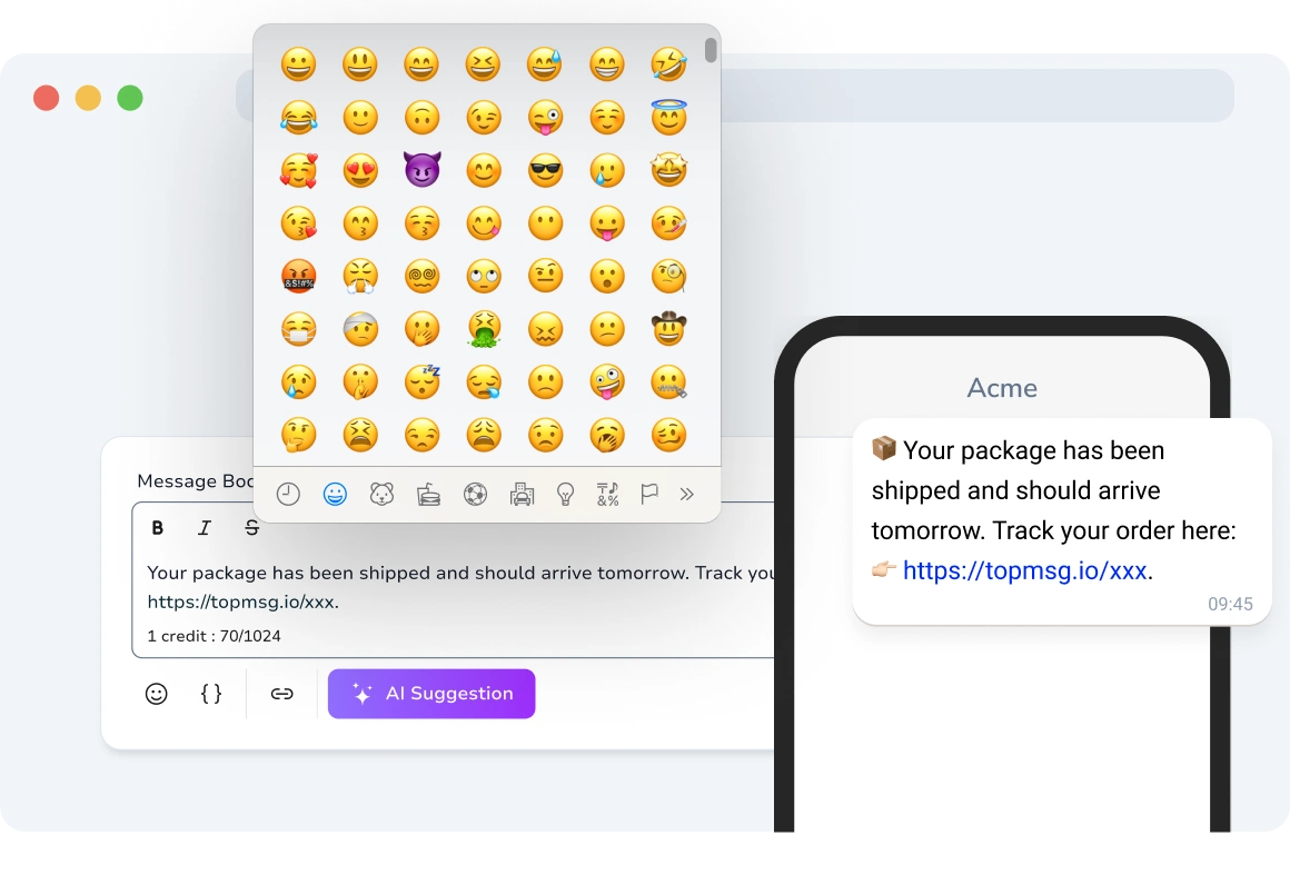 Chat conversation on a smartphone featuring emojis like smileys, thumbs up, and hand gestures to add personality and engagement.