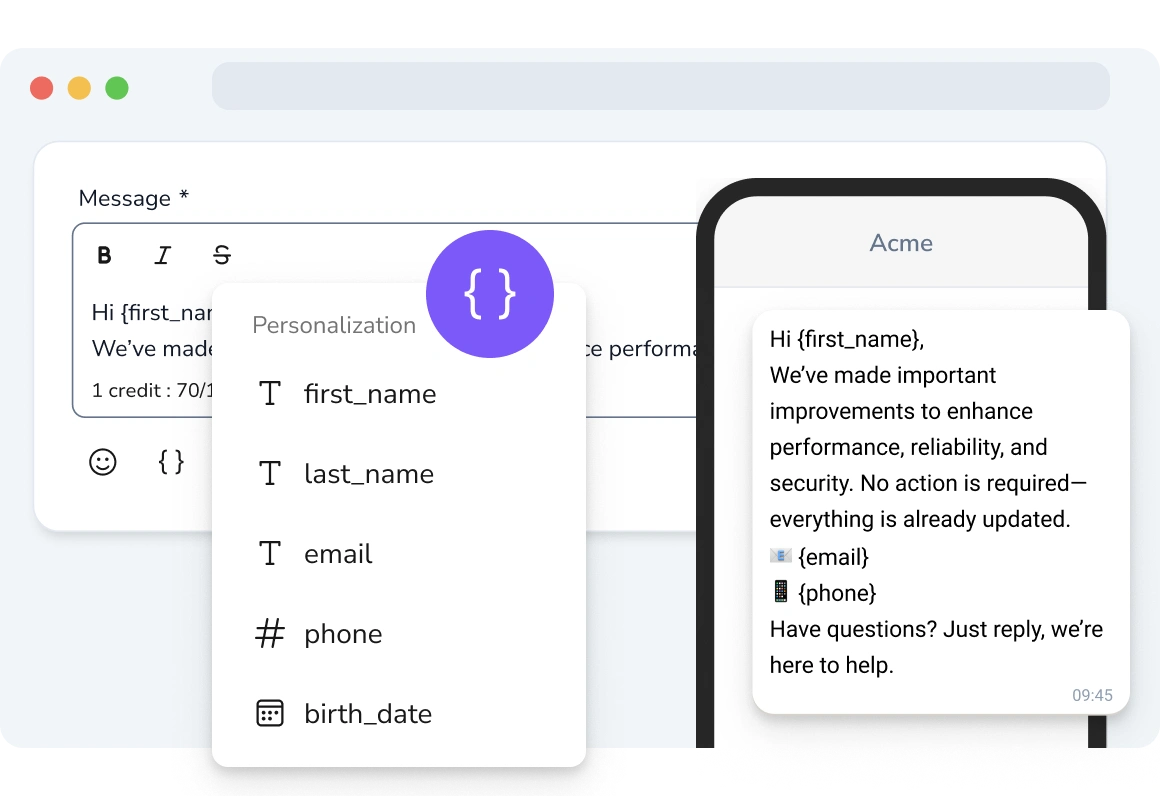 Recipient viewing a personalized SMS message.