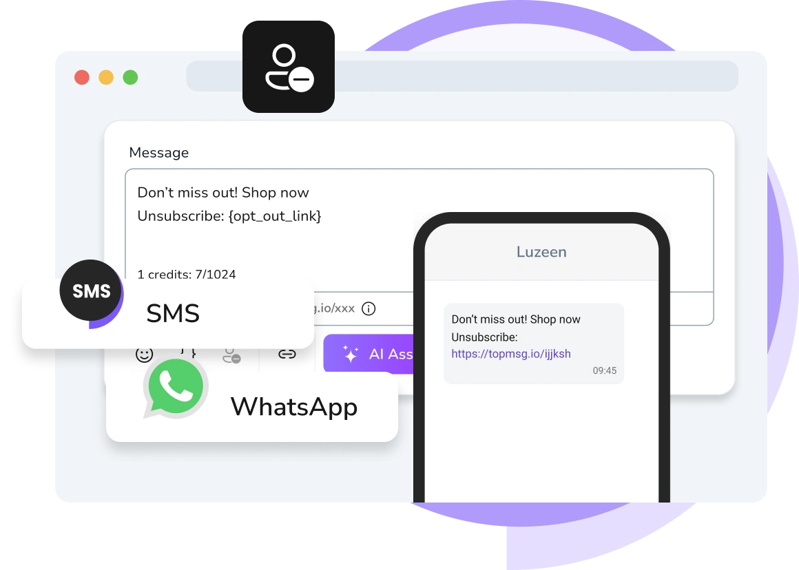 Screenshot of TopMessage app showing the opt-out management dashboard for automated messaging.