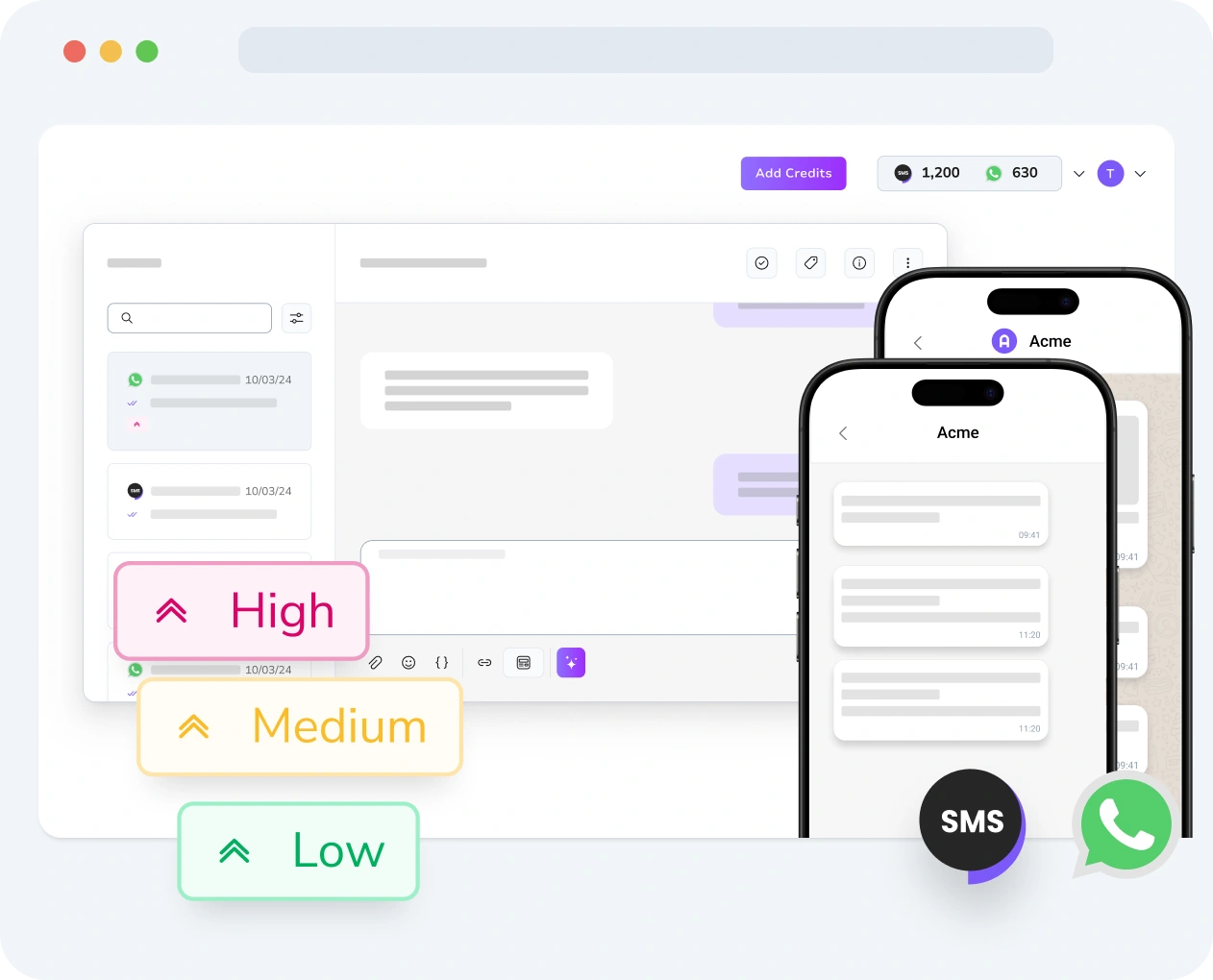 Screenshot of TopMessage interface displaying message prioritization setup and performance metrics.