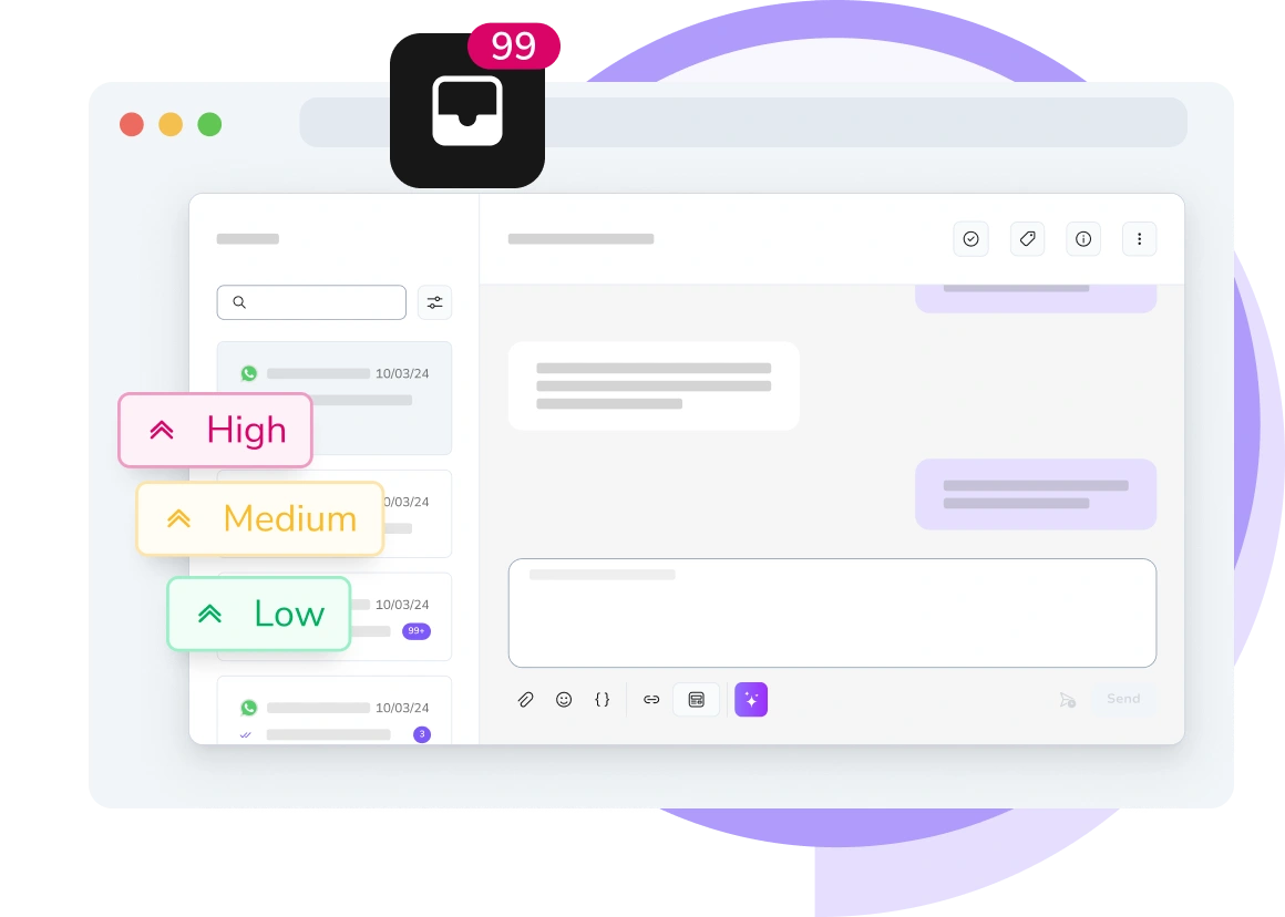 Screenshot of TopMessage dashboard showing real-time message prioritization and analytics.