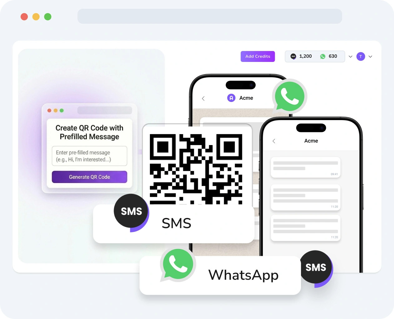 Screenshot of TopMessage interface displaying the QR code creation tool with customization and performance metrics