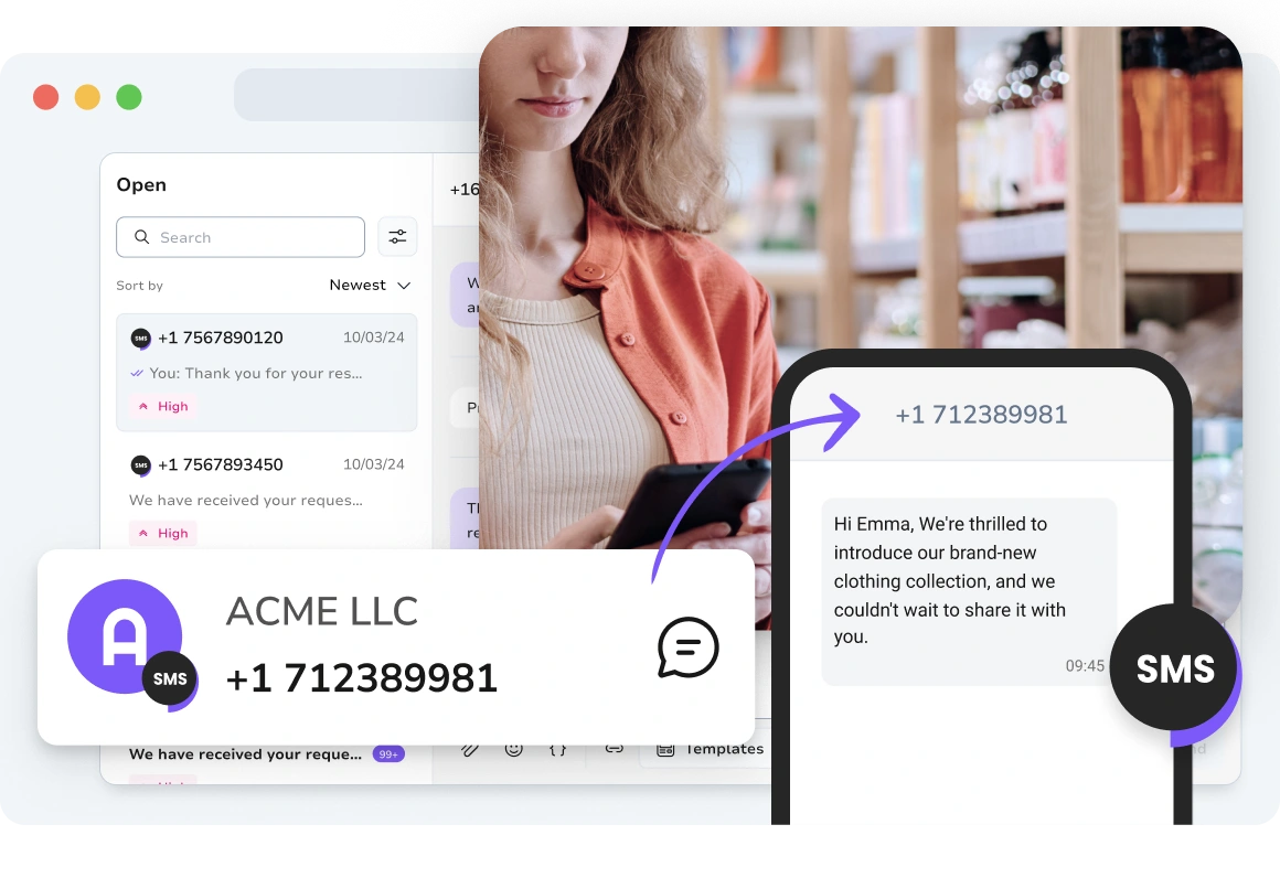 Dedicated virtual phone numbers for SMS messaging with TopMessage