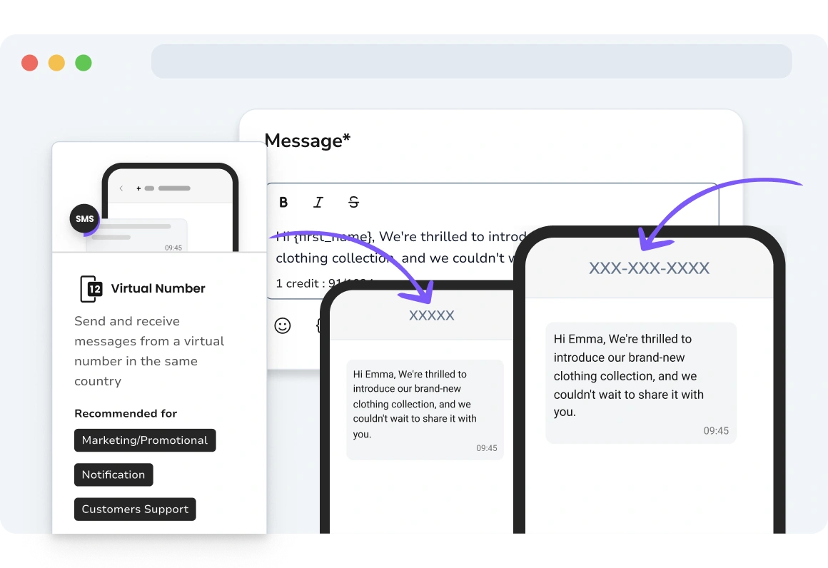 Screenshot of TopMessage page showing Long Codes and Short Codes for SMS messaging.