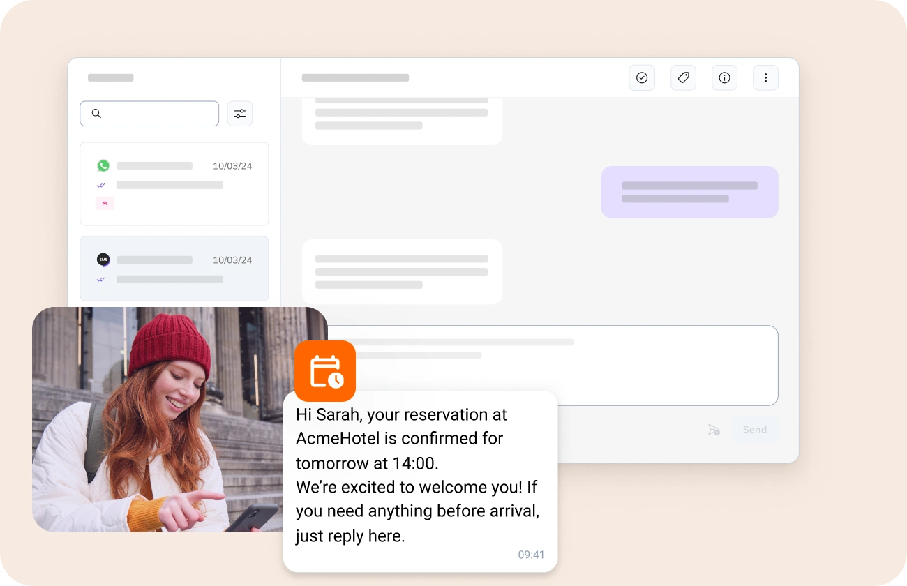 Hotel staff communicating with guests via SMS and WhatsApp to enhance guest experience and provide instant information