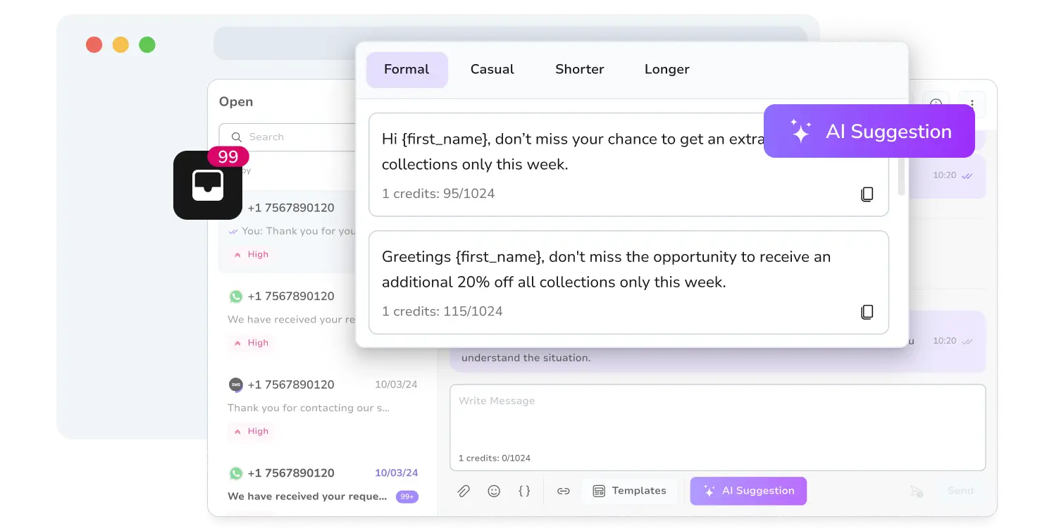 Screenshot of the TopMessage's AI assistant tool