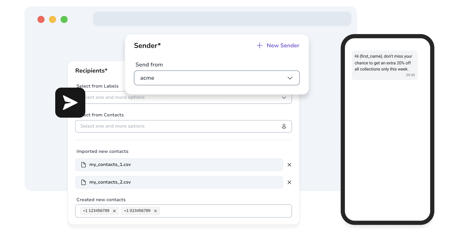 Screenshot of TopMessage's SMS campaign creation page.