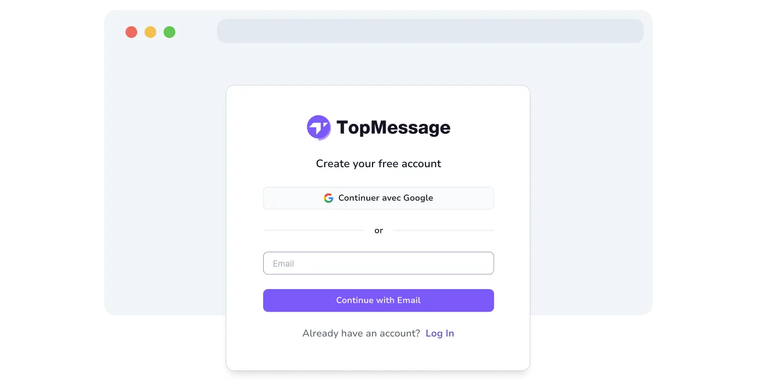 Screenshot of the TopMessage's signup page