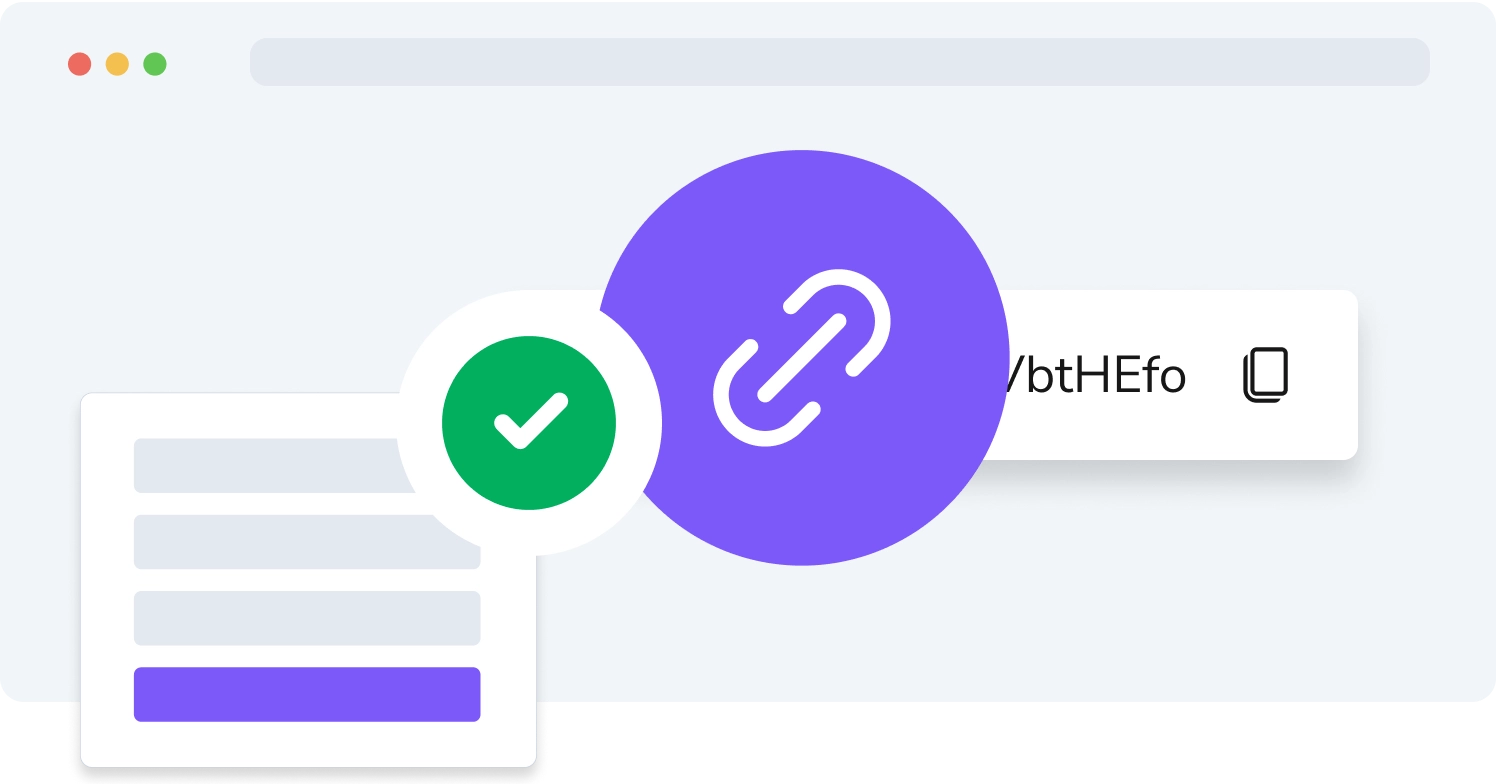 Affiliate program icon showing a document with a checkmark and a purple link symbol, representing verified referrals.